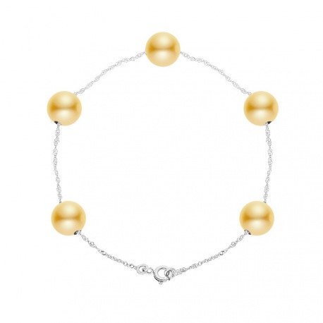 Bracelet Chaine Singapour en Or Blanc & Perle