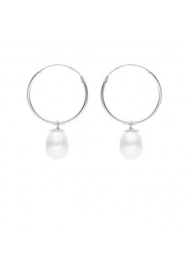 Boucles d'Oreilles Créoles en Argent Massif & Perles