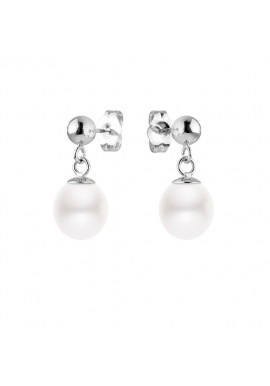 Boucles d'Oreilles Pendantes en Argent Massif & Perles