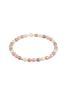 Bracelet Rang de Perles  ponctué de Boules Or - Fermoir Or Jaune