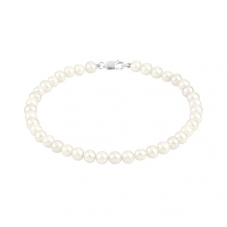 Bracelet Rang de Perles  - Fermoir Mousqueton Or Blanc