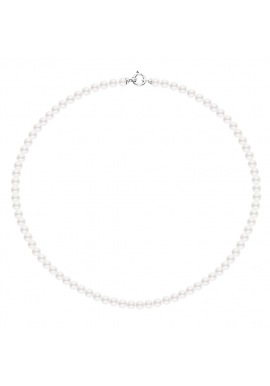 Collier Rang de Perles  Fermoir Anneau Marin Or Blanc