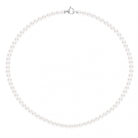 Collier Rang de Perles  Fermoir Anneau Marin Or Blanc