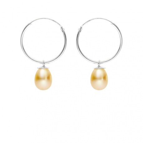 Boucles d'Oreilles Créoles en Argent Massif & Perles
