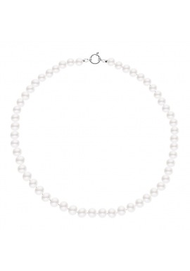 Collier Rang Princesse Fermoir avec Anneau Marin Or Blanc