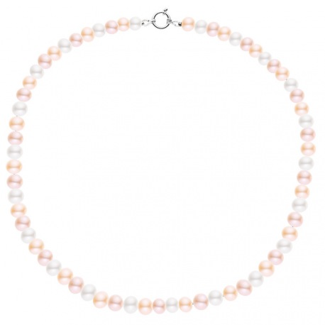 Collier Rang Princesse 50 cm  - Fermoir Anneau Marin Or Blanc