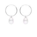 Boucles d'Oreilles Créoles en Argent Massif & Perles