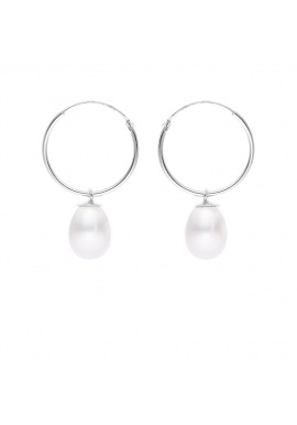 Boucles d'Oreilles Créoles en Argent Massif & Perles