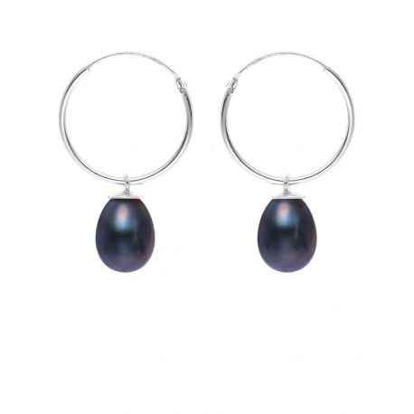 Boucles d'Oreilles Créoles en Argent Massif & Perles