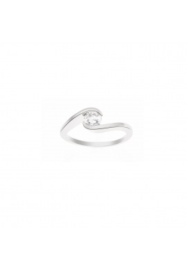 Bague Argent Solitaire Serti Enveloppé Oxydes de Zirconium