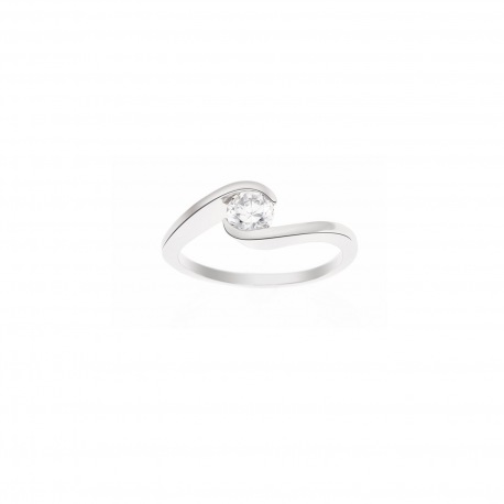 Bague Argent Solitaire Serti Enveloppé Oxydes de Zirconium