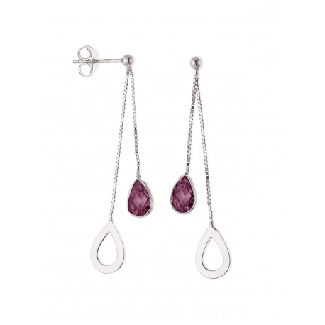 Boucles d'Oreilles Goutte en Améthyste Sertie