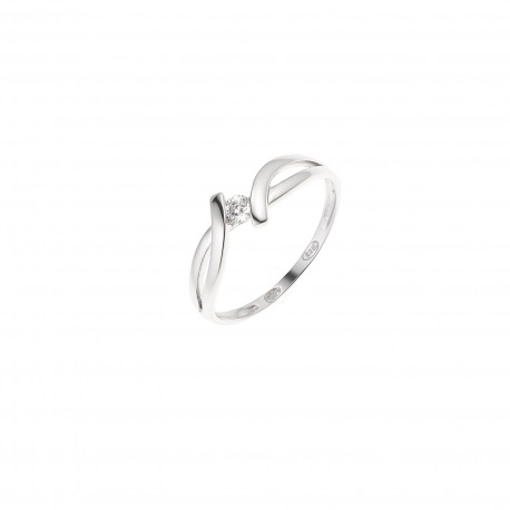 Bague Argent Jonc Croisé Solitaire Oxyde de Zirconium