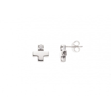 Boucles d'Oreille Véritables Diamants 0,10 Carats Sertis Croix