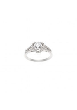 Bague Prestige Argent Solitaire & Pavage