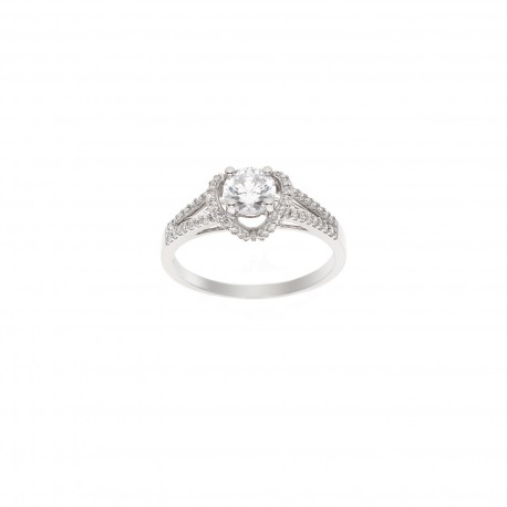 Bague Prestige Argent Solitaire & Pavage