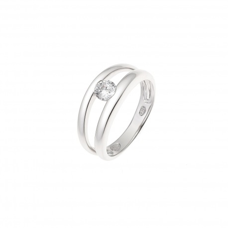 Bague Jonc Ouvert Argent Soliaire Oxydes de Zirconium