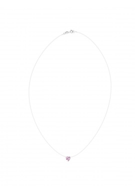 Collier Fil Nylon Transparent Orné d'un Solitaire Rose Forme Cœur