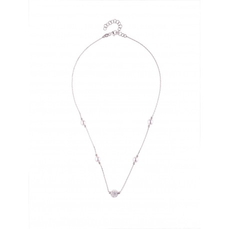 Collier Argent Véritable Crystal Blanc & Véritablles Perles