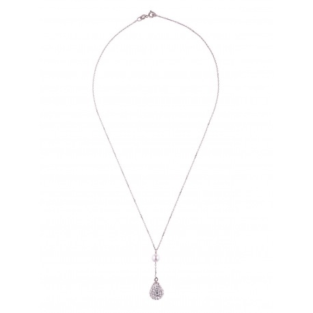 Collier Argent Véritable Crystal Blanc & Véritable Perle