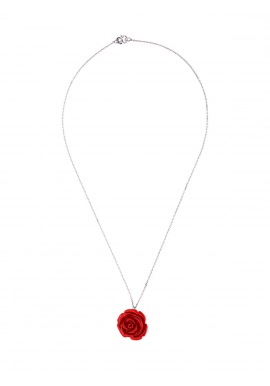 Collier Argent Red Rose