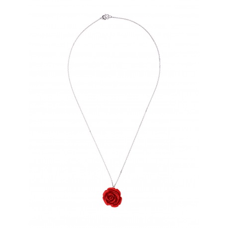 Collier Argent Red Rose