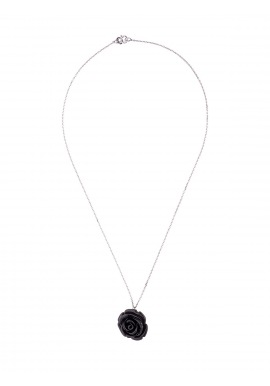 Collier Argent Black Rose