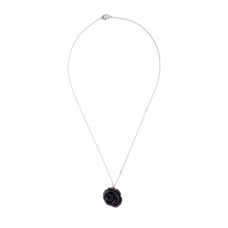 Collier Argent Black Rose