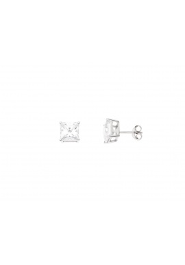 Boucles d'Oreilles Argent & Solitaires Carrés Sertis  4 Griffes