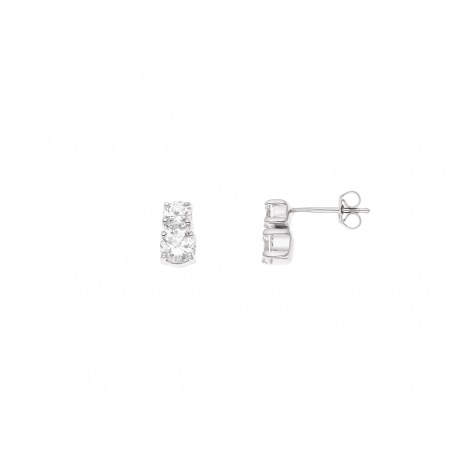 Boucles d'Oreilles Argent & Duo Solitaires Ronds