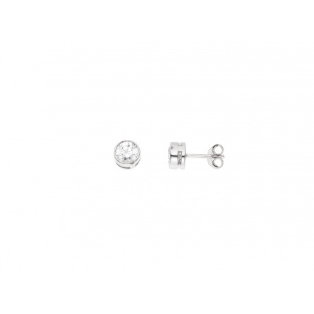 Boucles d'Oreilles Argent & Solitaires Ronds Sertis Clos