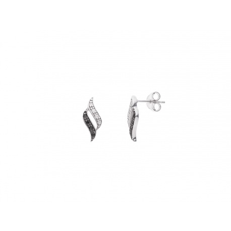 Boucles d'Oreilles Motifs Fleurs Argent & et Noirs