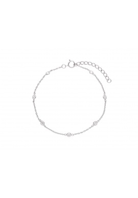 Bracelet Argent Chainage avec Solitaires Alternés