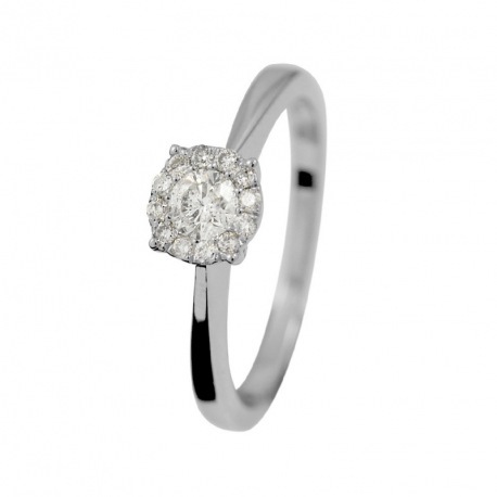 Bague SOLITAIRE Diamants 0,35 Cts & Or Blanc 375 Millièmes