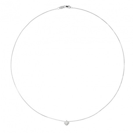 Collier Solitaire Diamants 0,10 Cts & Or Blanc 375 Millièmes