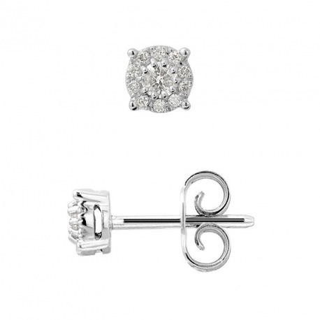 Boucles d'Oreilles Solitaire Diamants 0,20 Cts (2 x 0,10 Cts) - Or Blanc 375 Millièmes