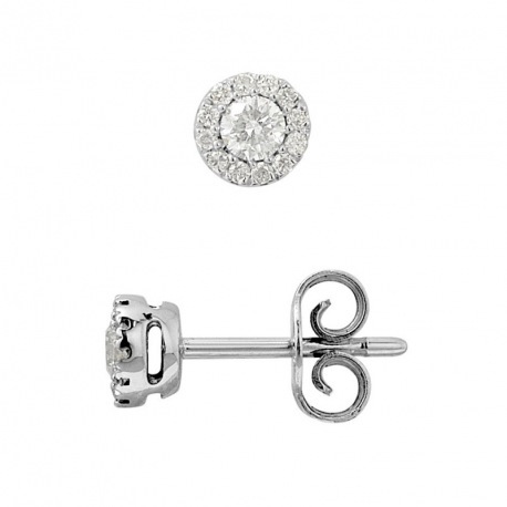 Boucles d'Oreilles Solitaire Diamants 0,30 Cts (2 x 0,15 Cts) & Or Blanc 375 Millièmes