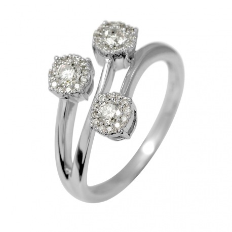 Bague "Trilogy" Diamants 0,30 Cts (3 x 0,15 cts) & Or Blanc 375 Millièmes