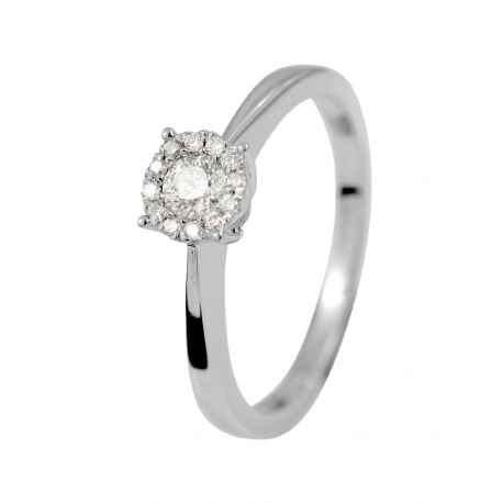 Bague SOLITAIRE Diamants 0,25 Cts & Or Blanc 375 Millièmes