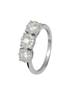 Bague "Trilogy" Diamants 0,75 Cts (3 x 0,25 cts) & Or Blanc 375 Millièmes