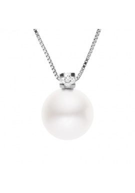 Collier Véritable Diamant & Perle d'Eau Douce