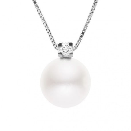 Collier Véritable Diamant & Perle d'Eau Douce