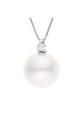 Collier Véritable Diamant & Perle d'Eau Douce