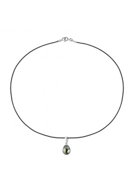 Collier Lien d'Amour NOIR  Pendentif Argent Massif Perle de Culture de Tahiti