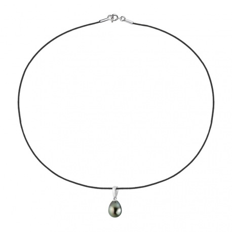Collier Lien d'Amour NOIR  Pendentif Argent Massif Perle de Culture de Tahiti