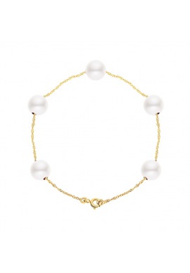 Bracelet Chaine Singapour en Or Jaune & Perle