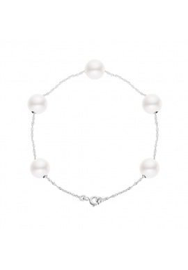 Bracelet Chaine Singapour en Or Blanc & Perle