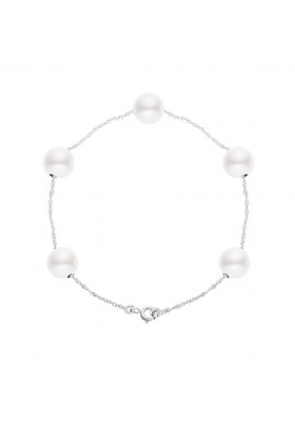Bracelet Chaine Singapour en Or Blanc & Perle