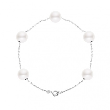 Bracelet Chaine Singapour en Or Blanc & Perle