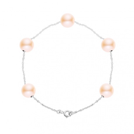 Bracelet Chaine Singapour en Or Blanc & Perle